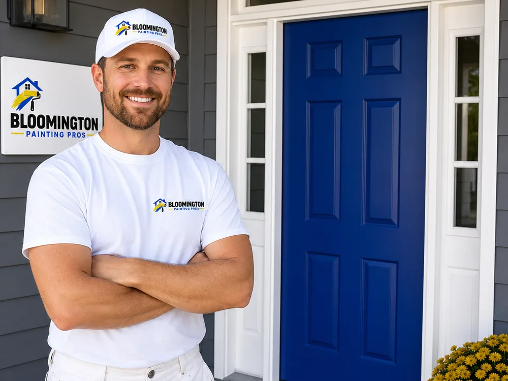 Freshly painted front door, jambs, and surrounding trim with a smooth finish and cleanly protected hardware